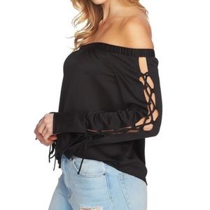 NWT- 1.STATE Off Shoulder Lace Up Sleeve Top